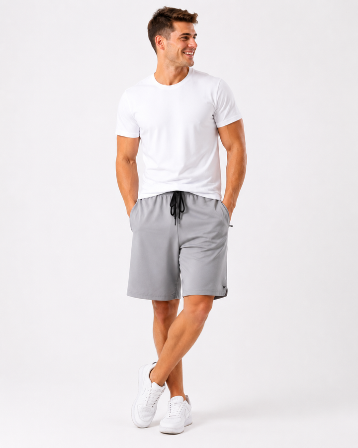 Herren Sportshorts mit Reißverschlusstaschen, ideal für Training & Fitness.