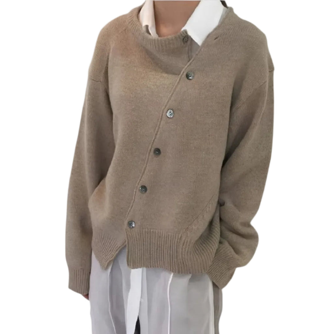 Damen Oversized Cardigan mit Langarm, asymmetrischem Rundhals & Knopfleiste, ideal für den Alltag.