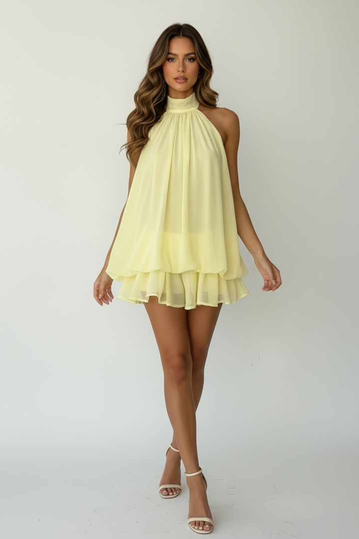 Elegantes Damen Mini-Kleid mit Neckholder & Spitze, figurbetont, ideal für Party & festliche Anlässe.