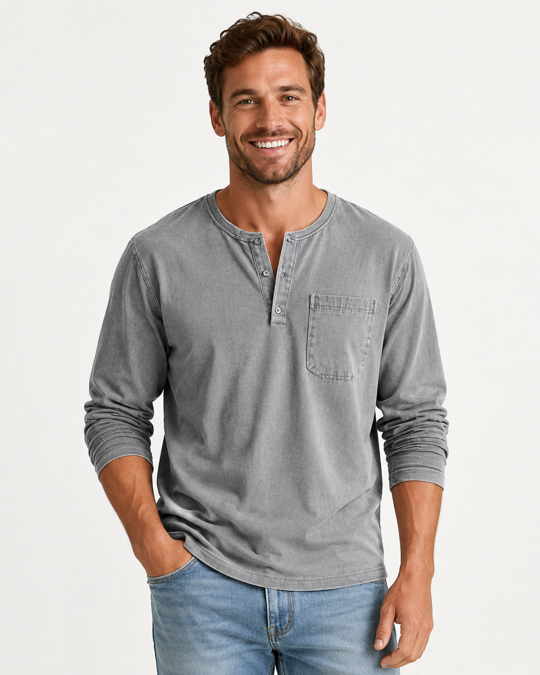 Herren Henley Langarmshirt aus weichem Stoff, perfekt für Freizeit & Alltag. Modernes, bequemes Casual-Oberteil.