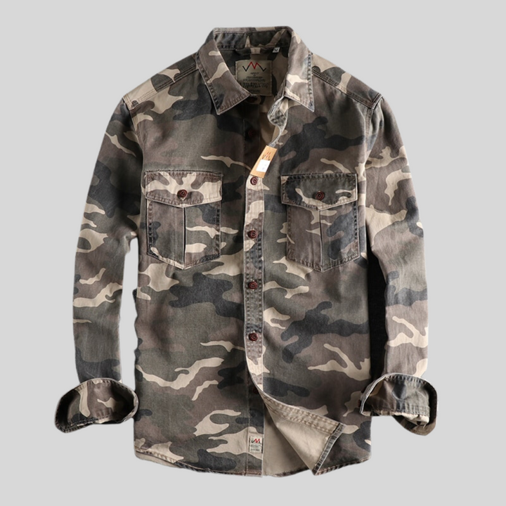 Vielseitiges Männer Langarmhemd im Cargo-Stil, ideal für Alltag, Outdoor und Freizeitmode. Mit praktischen Taschen.