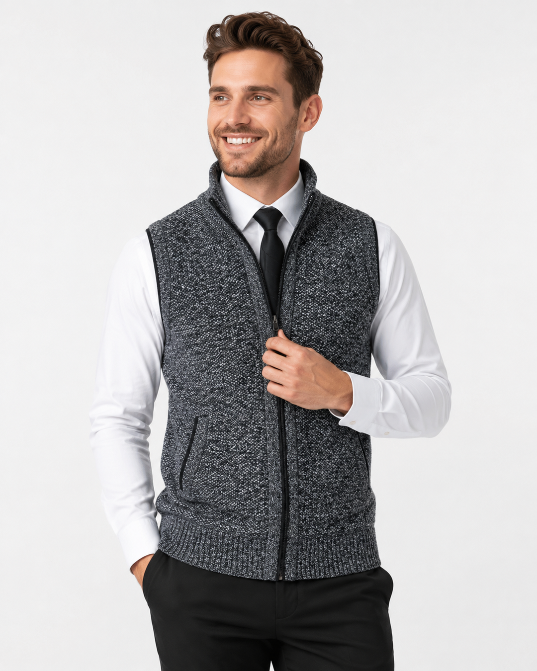 Herren Strickweste aus Wolle mit weichem Samtfutter, warm & elegant für Herbst/Winter.