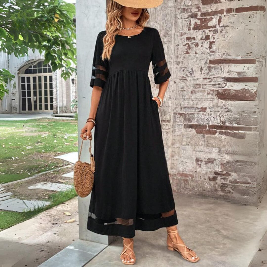 Elegantes Damen Maxikleid für besondere Anlässe, fließender Stoff, stilvolles Abendkleid.