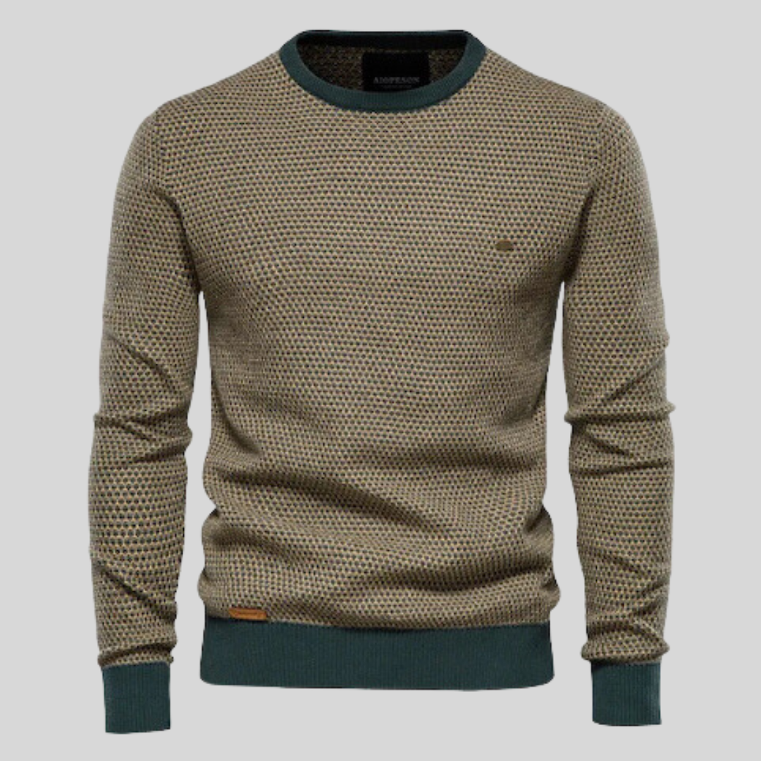 Gemütlicher orangefarbener Herren Strickpullover Rundhals, Basic für Herbstmode & Winter. Komfortable Strickmode.