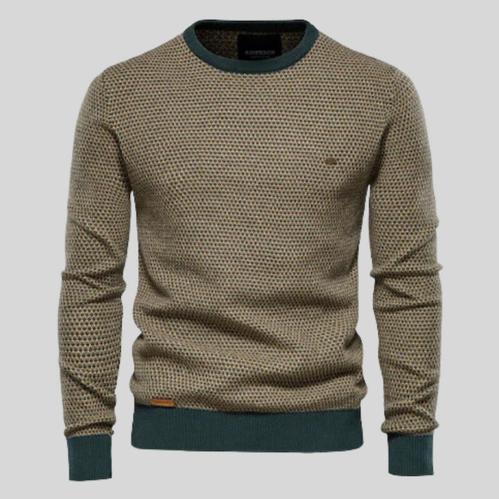 Gemütlicher orangefarbener Herren Strickpullover Rundhals, Basic für Herbstmode & Winter. Komfortable Strickmode.