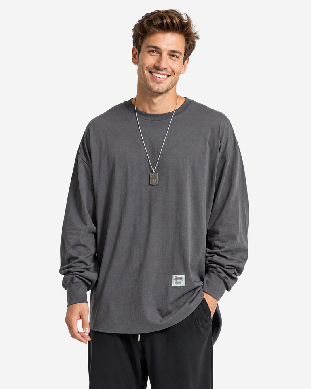 Herren Langarmshirt, lockerer Schnitt, Rundhals, in bequemem Oversized-Stil für Freizeit & Alltag.
