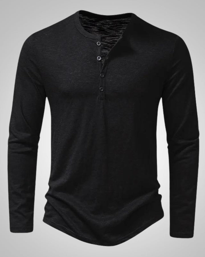 Detailansicht: Hochwertiges Herren Langarm Henley Shirt, Slim Fit, mit weichem Stoff für optimalen Komfort.