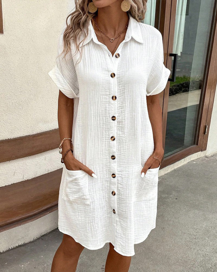 Vielseitiges Damen Langarm-Hemdkleid mit Knopfleiste. Modisches Frühlingskleid für viele Anlässe.