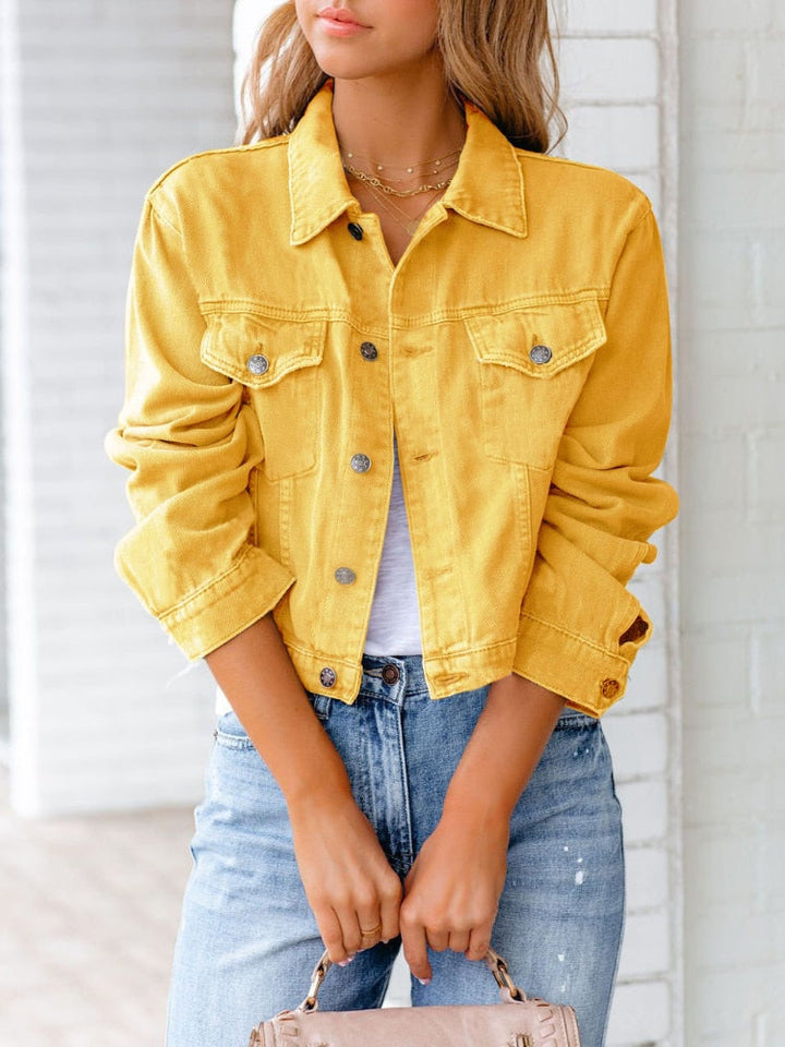 Damen Freizeitjacke aus Denim mit lockerer Passform, Brusttaschen & Knopfleiste, ideal für Frühling/Herbst.
