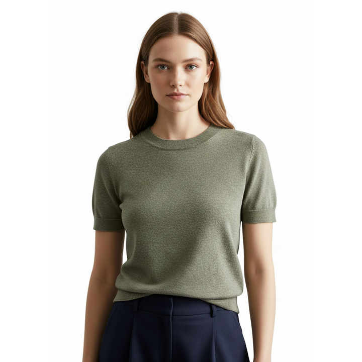 Damen Slim Fit Rundhals T-Shirt, Kurzarm, unifarben, ideal für Freizeit und Alltag.