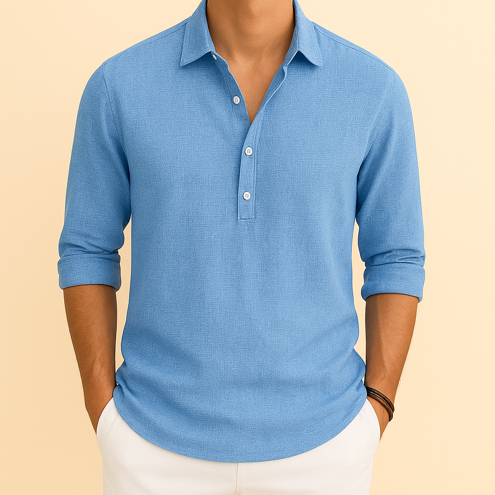 Stilvolles Herren Langarm Poloshirt im Henley-Design. Bequemes Oberteil für moderne Herrenmode, vielseitig tragbar.