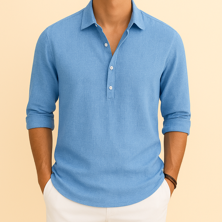 Stilvolles Herren Langarm Poloshirt im Henley-Design. Bequemes Oberteil für moderne Herrenmode, vielseitig tragbar.