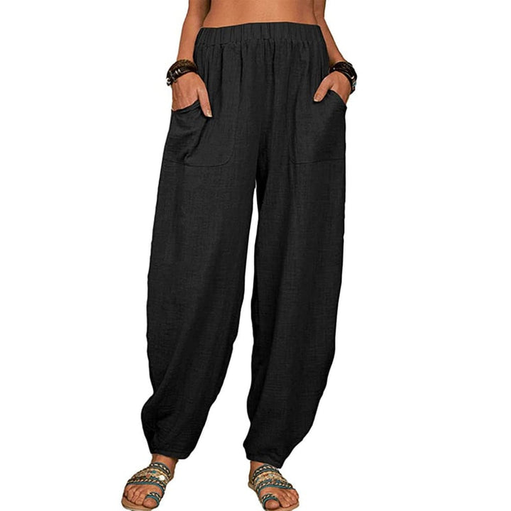 Luftige Damenhose mit Gummizug: Lässige, bequeme Haremshose mit Taschen für den perfekten Alltagslook.