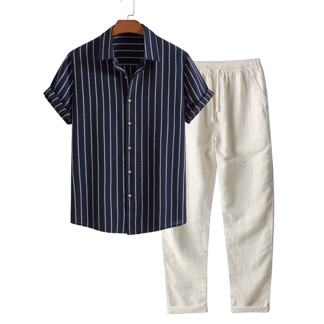 Herren Sommer Zweiteiler Set, lässig & atmungsaktiv für Urlaub, Strand und entspannte Freizeit.