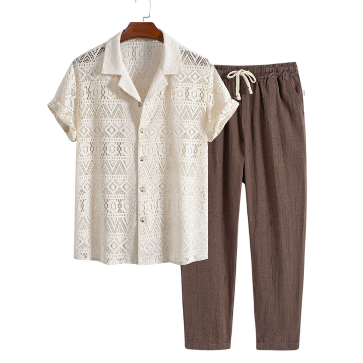 Herren Sommer Zweiteiler: Leichtes Casual Hemd & bequeme Freizeithose für Urlaub.