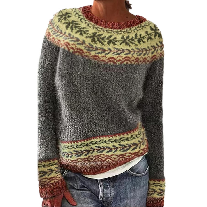 Stylischer Vintage Damen Pullover, langärmlig, ideal für ein elegantes Herbst Outfit.