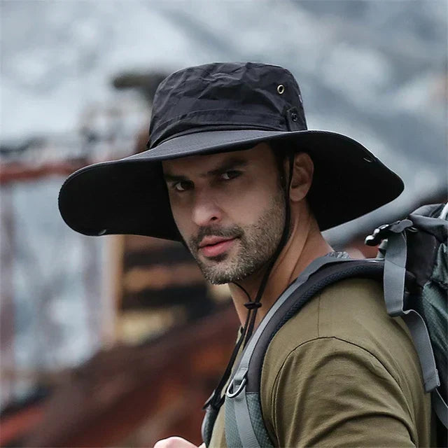 Atmungsaktiver Unisex Outdoor Hut mit Kinnband, wasserabweisend, perfekt für Sommeraktivitäten & Sonnenschutz.
