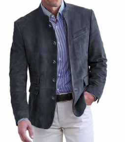 Moderne Herrenjacke mit Stehkragen und Knopfverschluss. Eine elegante Übergangsjacke, perfekt für den Herbst- & Frühlings-Freizeitlook.