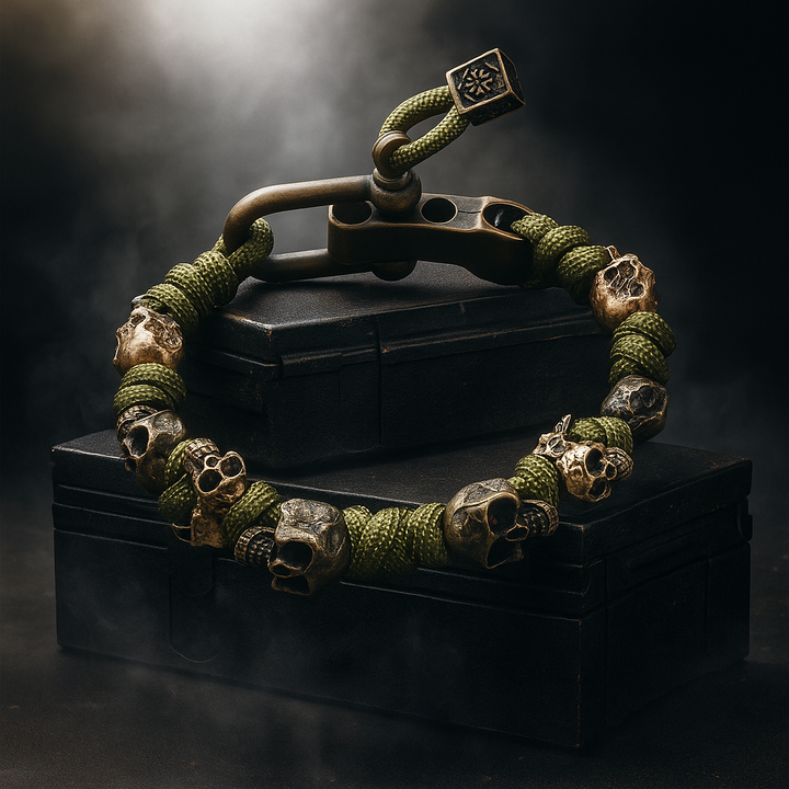 Dunkles Herrenarmband mit Skull-Design, verstellbar, markantes Totenkopf-Accessoire für jeden Casual-Look.