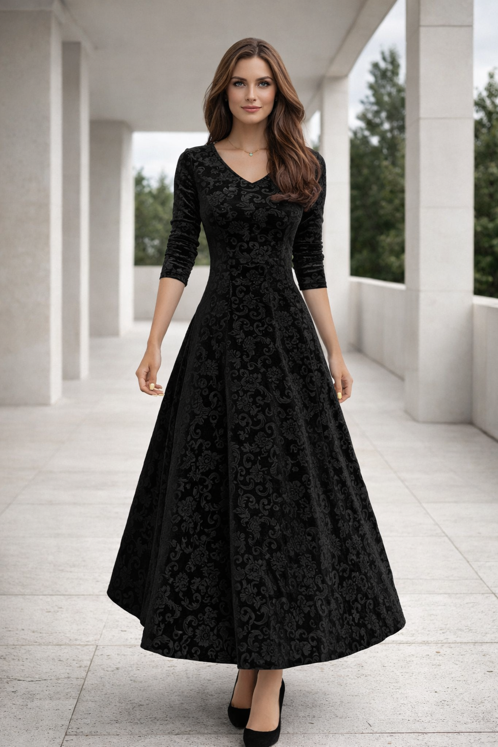 Elegantes Damen V-Ausschnitt Kleid, tailliert, minimalistisch. Perfekt für Büro & Alltag.