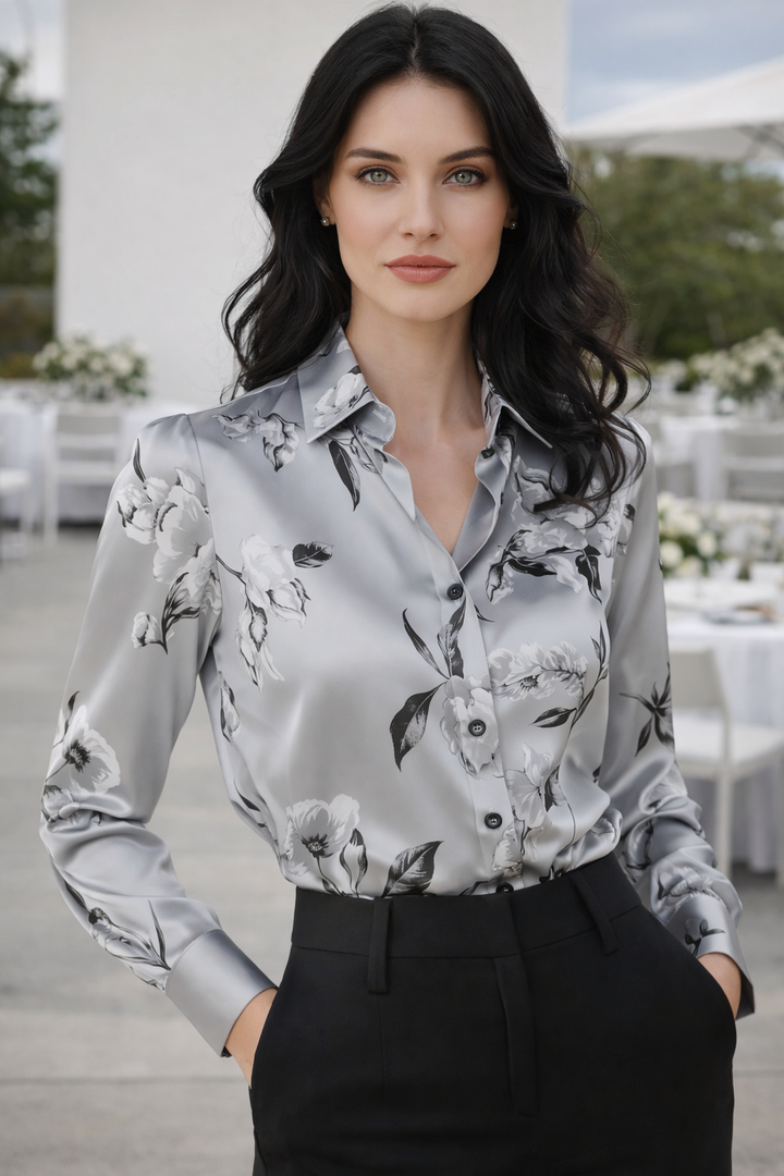 Elegante Damen Langarmbluse mit Knopfleiste, vielseitig für Büro und Freizeit.