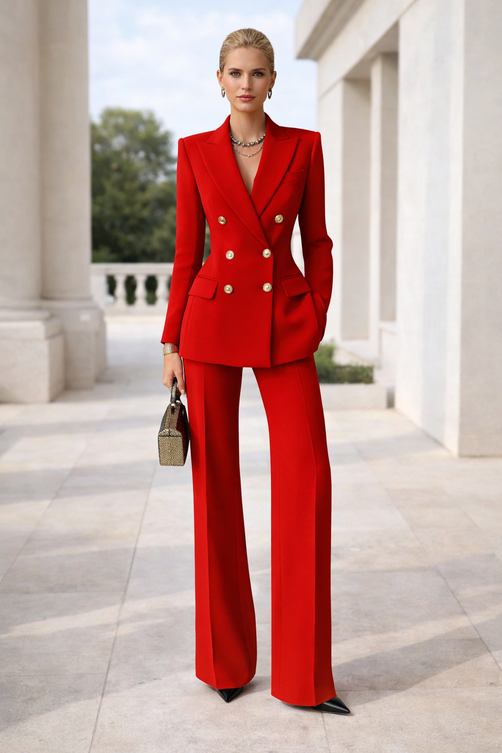 Stilvolles Damen Outfit: Zweiteiler mit Business Blazer und passender Hose für einen eleganten Look.