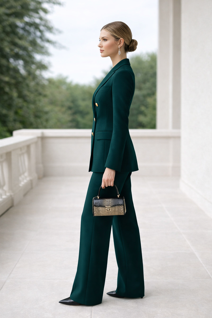 Elegante Damen Business Hose, kombiniert mit passendem Blazer für einen kompletten Hosenanzug.