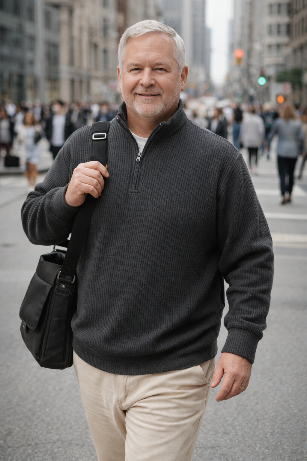 Stylischer Herren Reißverschluss Pullover, Langarm, Stehkragen, für Business Casual.