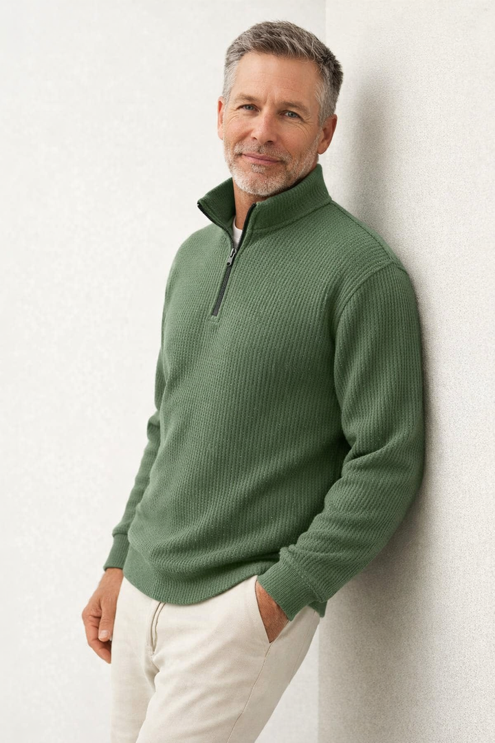 Eleganter Herren Langarm Pullover mit Stehkragen, Reißverschluss, hoher Komfort.