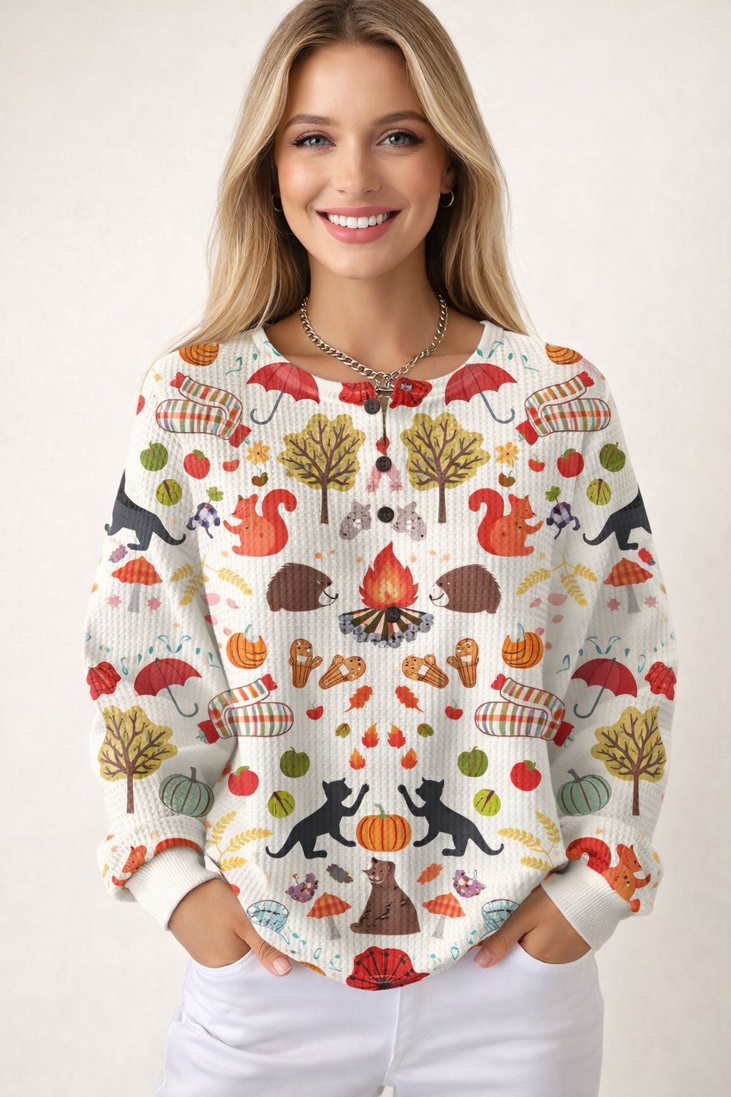 Damen Waffelstrick Pullover in lockerer Passform, warm und weich. Ideal für Herbst- & Winter-Alltag.