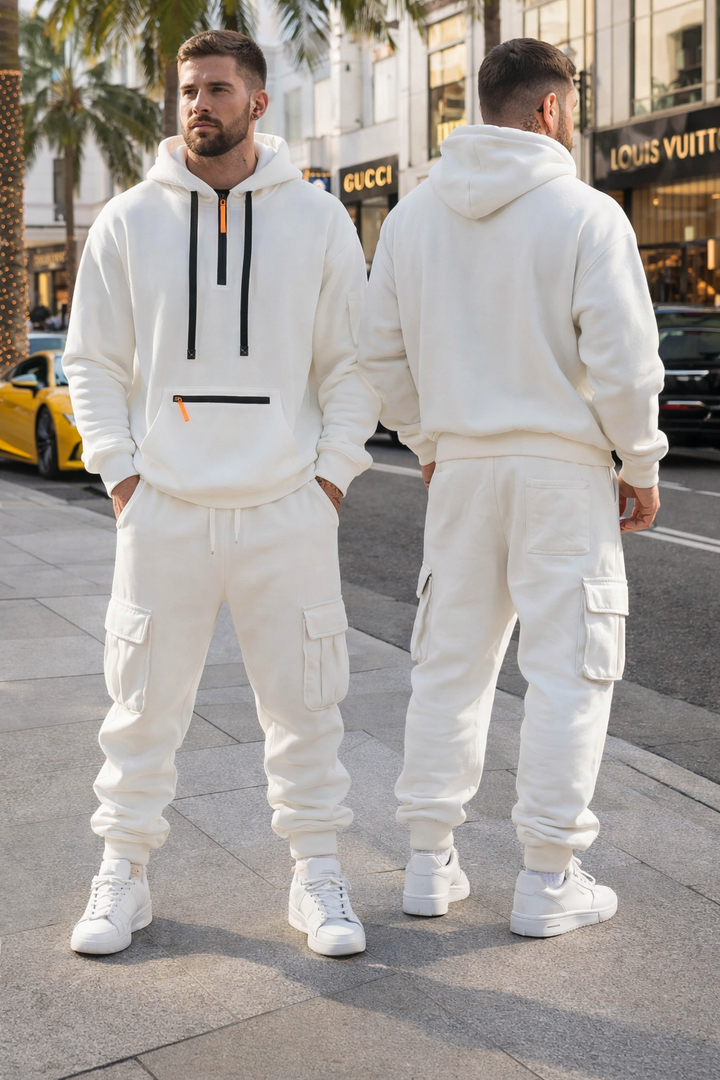 Warmes Herren Winter-Outfit: Sportlicher Hoodie & Freizeithose für Komfort & Stil. Ideal für drinnen & draußen.