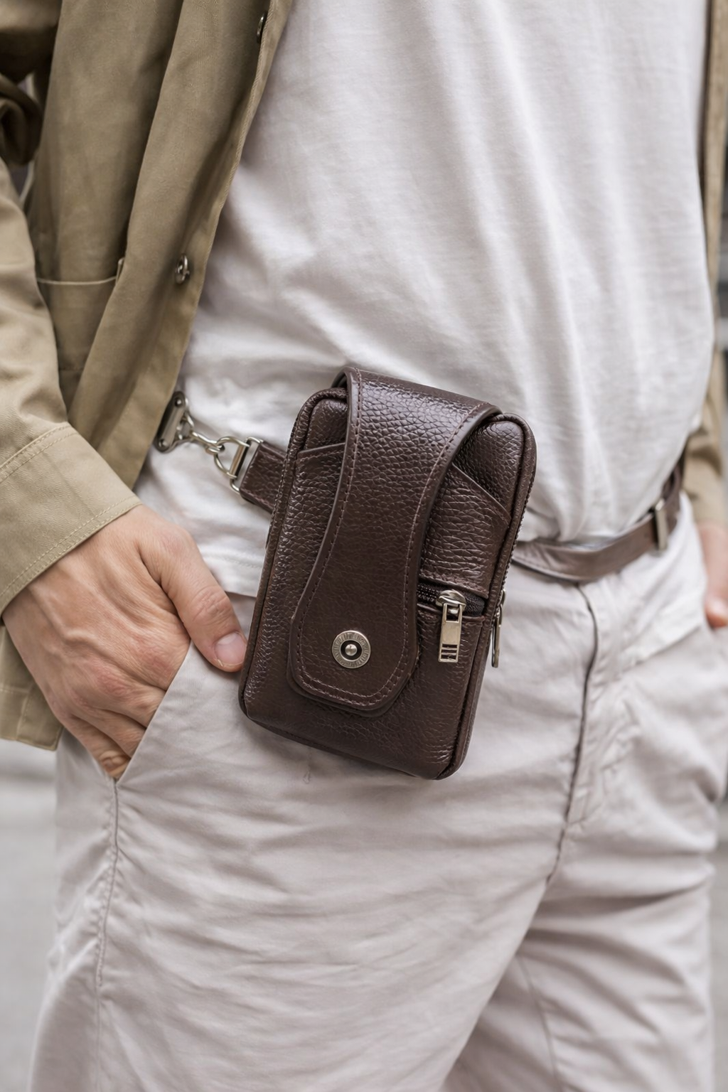 Braune Herren Umhängetasche, robust, viele Fächer, verstellbarer Riemen, ideal für Alltag & Reise.