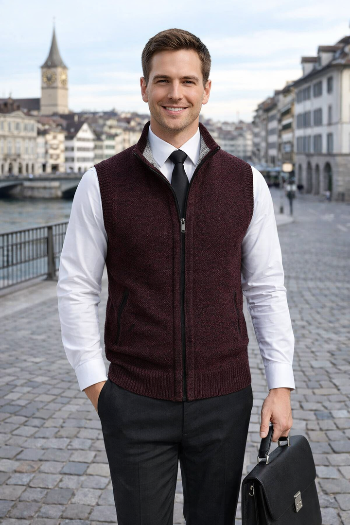 Stilvolle braune Herren Weste mit Reißverschluss, vielseitig für Freizeit und elegante Anlässe.