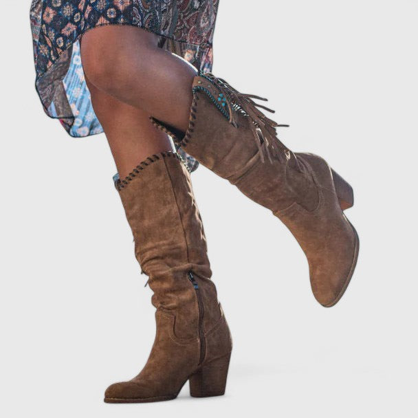 Damen Vintage Schnürstiefel mit praktischem Reißverschluss. Modische Winterschuhe mit komfortabler, rutschfester Sohle.
