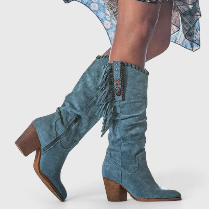 Klassische Vintage Damenstiefel: Schnürung vorne, seitlicher Reißverschluss. Elegante Stiefel mit rutschfester Sohle.