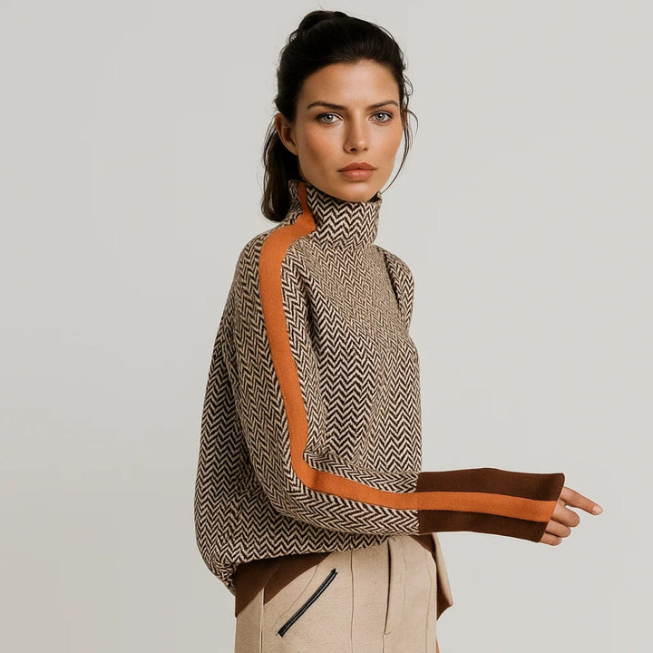 Damen Strickpullover mit Stehkragen in Orange, warm & stilvoll für Herbst & Winter. Bequemer Freizeit-Look.