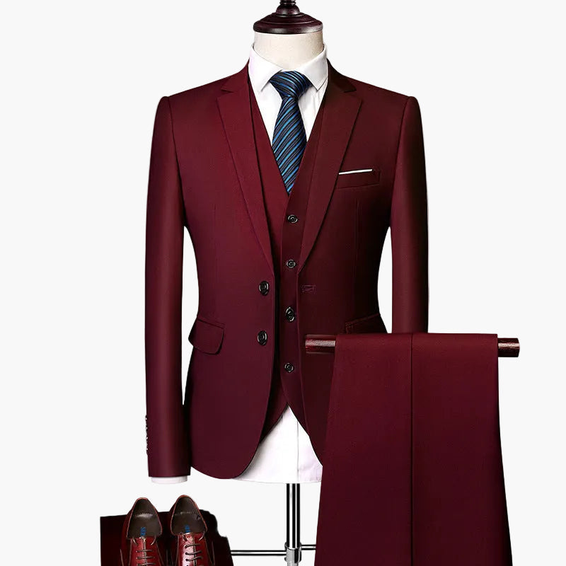 Detailansicht: Eleganter Slim Fit Sakko des 3-teiligen Herren Business Anzugs; perfekt für Hochzeit.