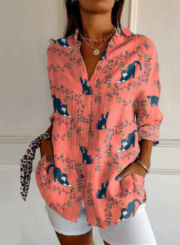 Abstrakte Printbluse für Damen, Langarm, Knopfleiste, modisch & bequem für den täglichen Gebrauch.