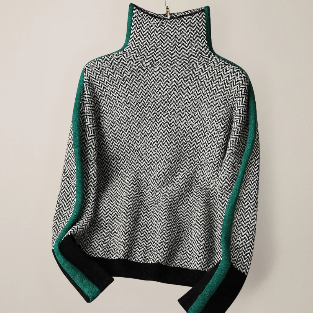 Bequemer Damen Strickpullover mit Stehkragen in Grün. Ideal für Freizeit & elegante Anlässe im Winter.