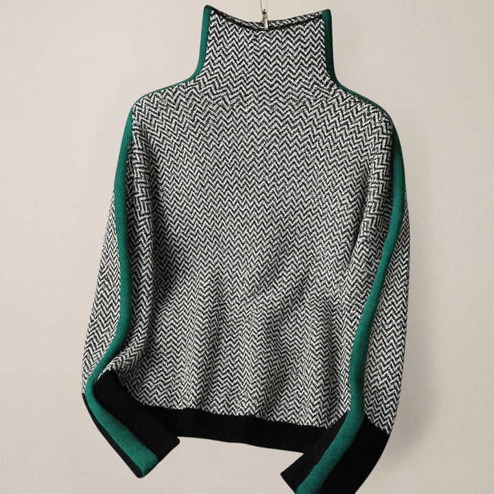 Bequemer Damen Strickpullover mit Stehkragen in Grün. Ideal für Freizeit & elegante Anlässe im Winter.
