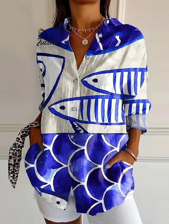 Feminine Printbluse für Damen, Langarm, locker fallend, stilvoll & vielseitig für jede Figur.