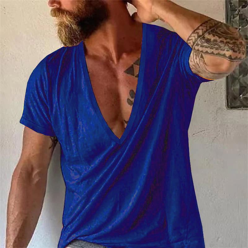 Komfortables Herren T-Shirt mit V-Ausschnitt & Kurzarm. Stilvolles Design für modernen Freizeit-Sommer.