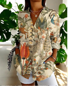 Damen Printbluse mit durchgehender Knopfleiste, Langarm, eleganter, bequemer Schnitt & leicht.