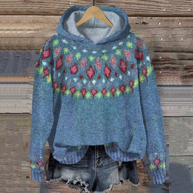 Warmer Damen Kapuzenpullover aus Strick mit ansprechendem Muster. Perfekt für entspannte Casual-Looks im Winter.