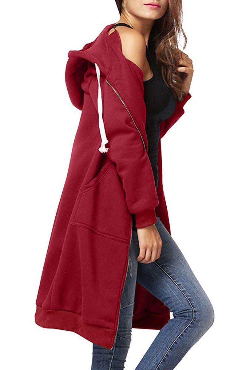 Moderner Damen Langarm Kapuzensweatshirt mit Reißverschluss und Kordelzug-Kapuze, sehr bequem.