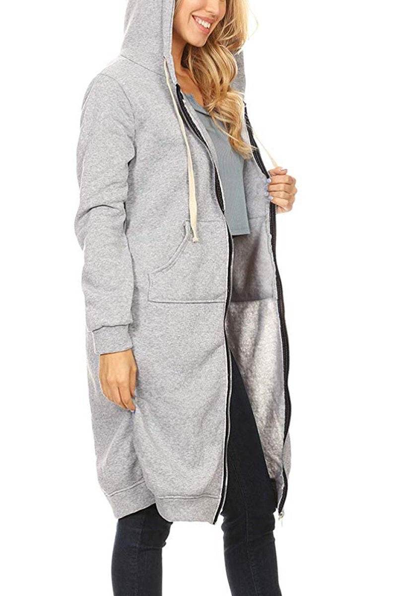 Extra warmer Damen Winter Hoodie, Langarm, mit praktischem Reißverschluss und gemütlicher Kapuze.
