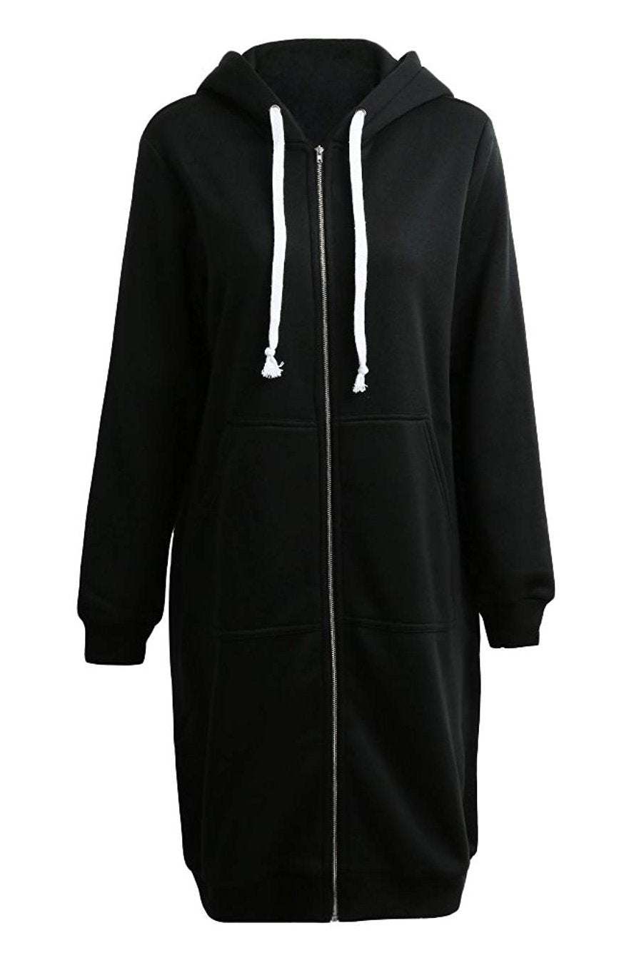 Langer Damen Winter Hoodie mit Reißverschluss und Kapuze, ideal für eine stylische Wintergarderobe.