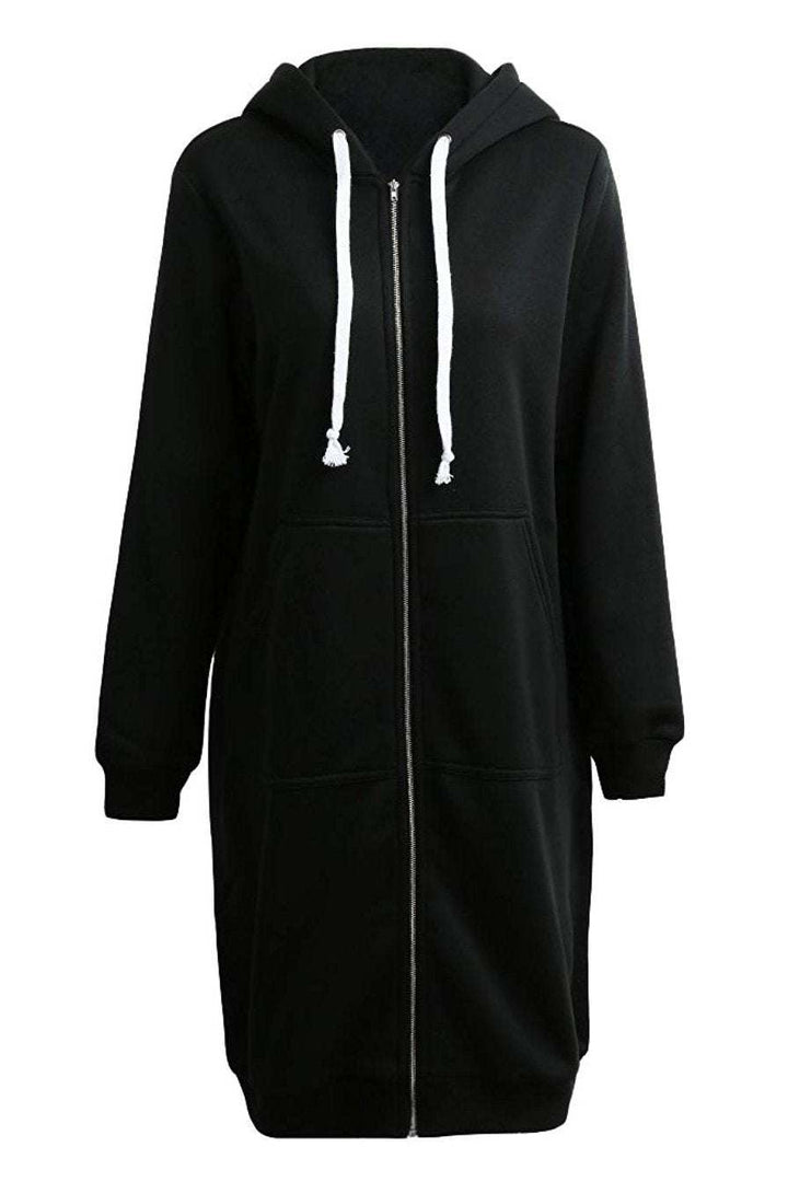Langer Damen Winter Hoodie mit Reißverschluss und Kapuze, ideal für eine stylische Wintergarderobe.