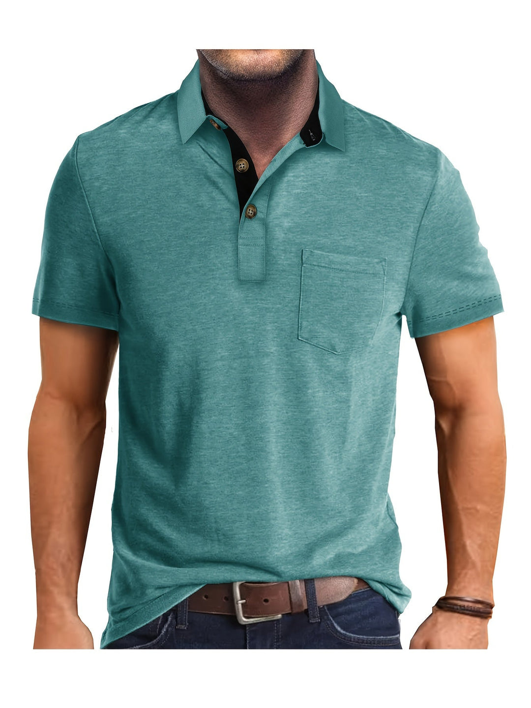 Kurzarm Herren Poloshirt für Büro und Alltag, mit praktischer Brusttasche.