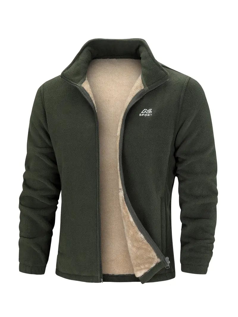 Schwarze Herren Outdoor-Fleecejacke. Warme Winterjacke für Wanderungen und kalte Tage.